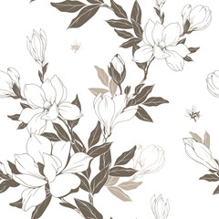Vintage Magnolia flowers and buds. Seamless pattern. Vector Illustration - 229662468