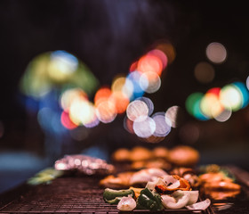 chef cook the bbq seafood in near beach for dinner party