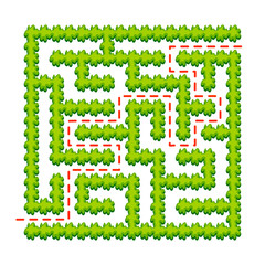 Abstract square labyrinth - green garden. Game for kids. Puzzle for children. One entrance, one exit. Labyrinth conundrum. Vector illustration. With answer.