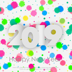Happy New Year and Christmas background with paper text. 2019. Vector