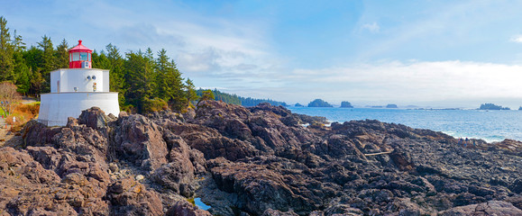 Panoramic view of the Amphitrite Lighthouse in Ucluelet, BC © roxxyphotos