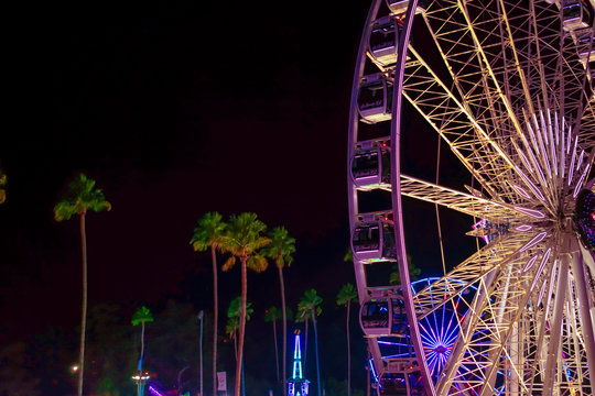 Pomona, California USA - September 23rd, 2018. Ferris Wheel in LA country fair is the most attractive one with illuminated light.