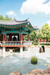 Korean traditional pavilion and pond at Gyeongsang-gamyeong park in Daegu, Korea