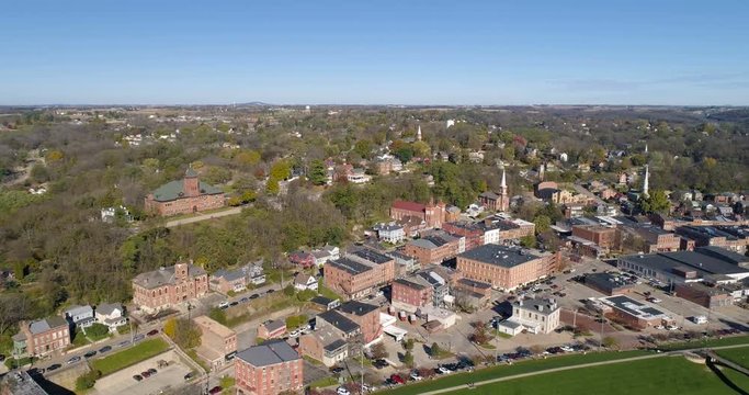 Charming small town of Galena, Illinois aerial view