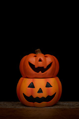 Still life Halloween pumpkin on black background. Halloween concept
