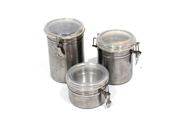 Set of different pots, isolated on white.