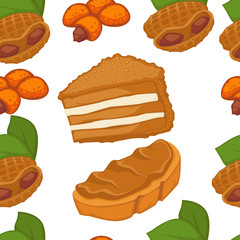 Peanut dishes of food or drinks and desserts seamless pattern.