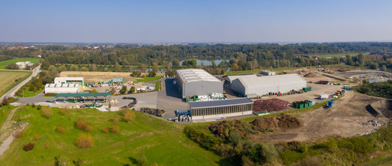 Aerial view on Waste and Recycling Centre in rural landscape