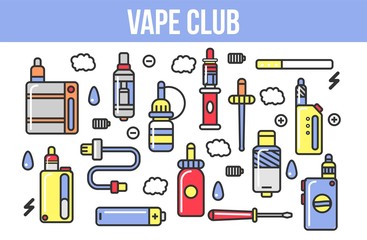 Vape zone Internet shop promotional poster with modern devices for smoking