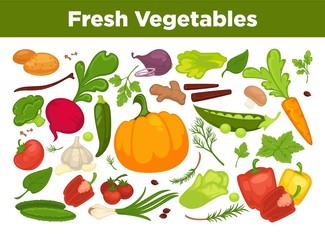Fresh vegetables advertisement with organic healthy vegetarian products and greenery from farm full of vitamins