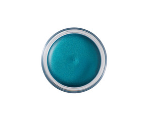 Blue color shiny cosmetic in container on background