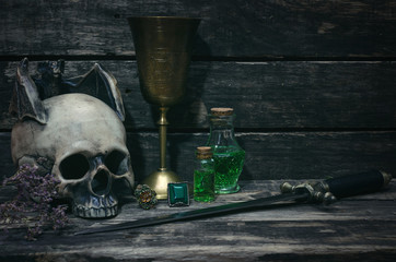 Magic table background. Witchcraft concept.