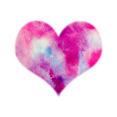 Watercolor purple pink heart. Textured isolated on white baclground.