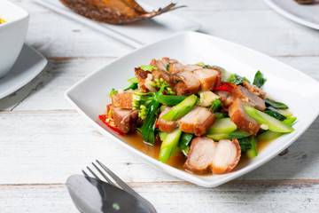 Crispy Pork Belly Stir Fry With Chinese Kale