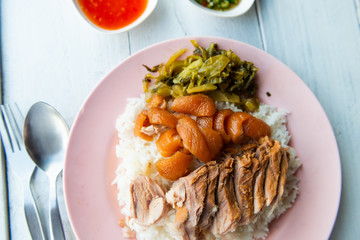 Slow cooked pork leg with steamed rice