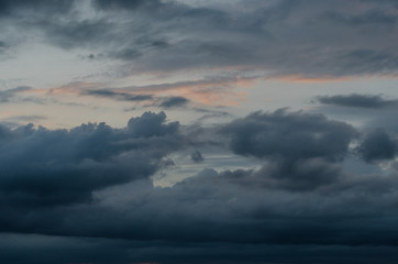 Landscape of blue sky, landscape sunset, background with many clouds