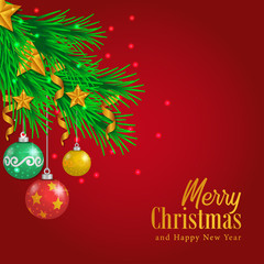 Merry Christmas template for social media with illustration of garland and ball
