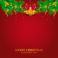 Merry Christmas template for social media with illustration of bell and swirl ribbon