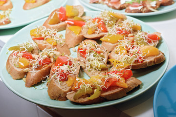 appetizer of bruschetta with vegetables Italian cuisine
