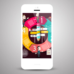 White Vector Mobile Phone. Smartphone with Infographic Graph on Screen.