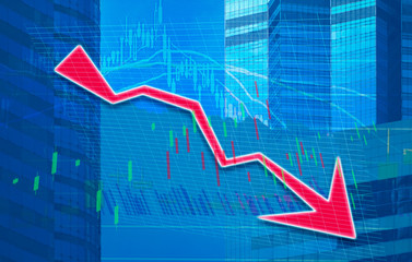 Stock index graph and chart in modern building background (red bear chart)