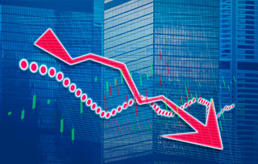 Stock index graph and chart in modern building background (red bear chart)