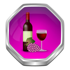 Button with wine bottle, a glass of wine and Grapes - 3D illustration