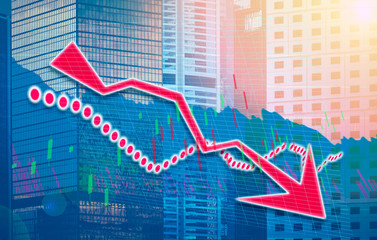 Stock index graph and chart in modern building background (red bear chart)