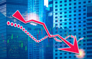 Stock index graph and chart in modern building background (red bear chart)