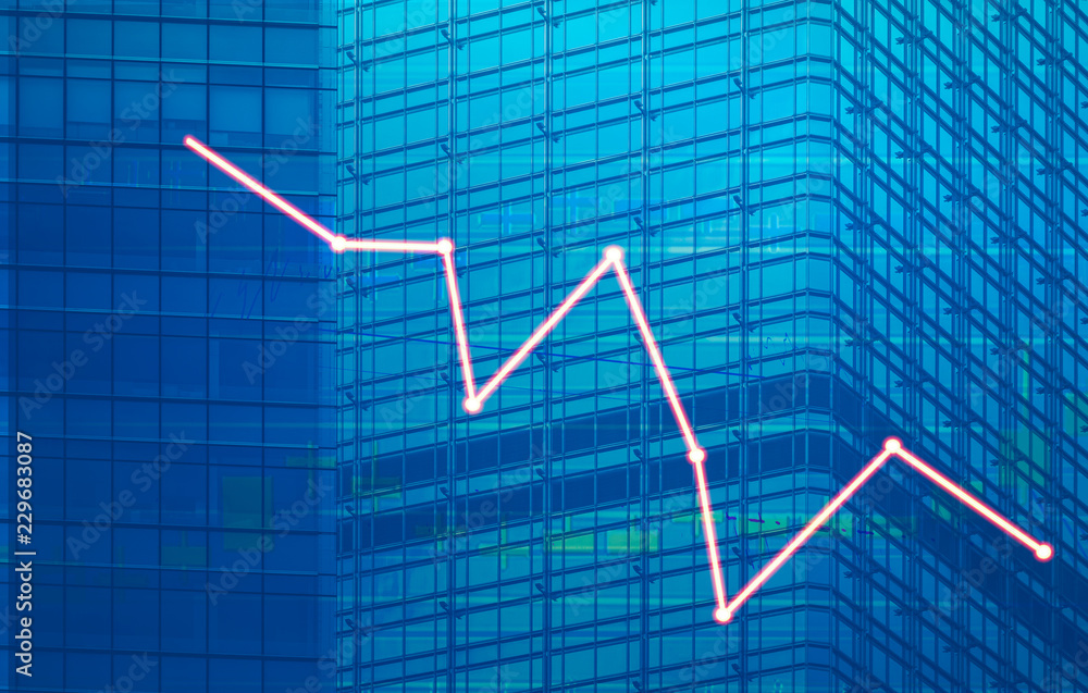 Poster stock index graph and chart in modern building background (red bear chart)