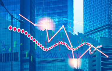Stock index graph and chart in modern building background (red bear chart)