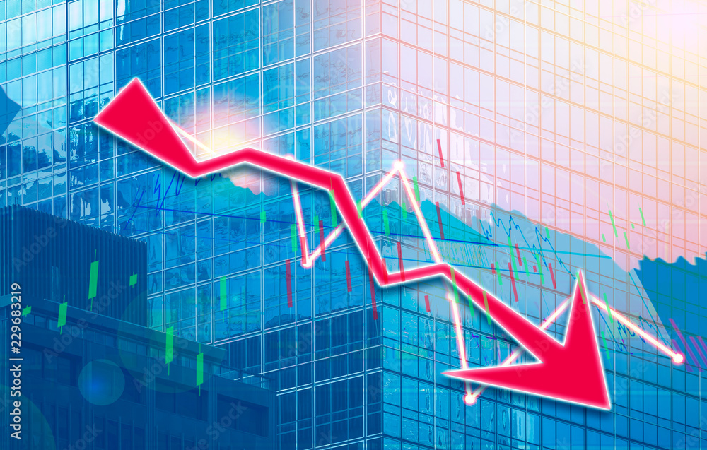 Poster stock index graph and chart in modern building background (red bear chart)