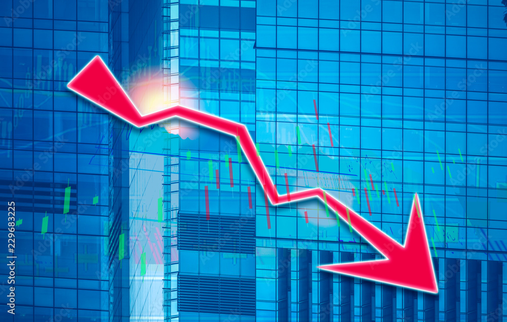 Poster stock index graph and chart in modern building background (red bear chart)
