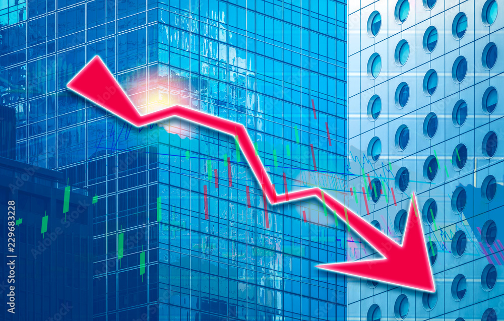 Poster stock index graph and chart in modern building background (red bear chart)