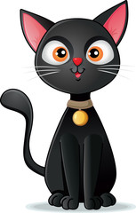 Black Cat on White Background Vector Cartoon Illustration