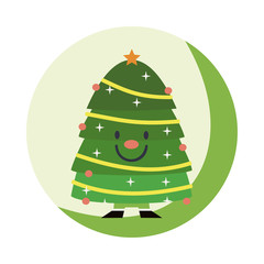 Beautiful vector illustration with nice, smiling christmas tree. Christmas card, poster. Stock vector. 