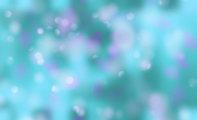 Shiny blurred background in light blue color. Purple leaves on blurry abstract background with soft flares of light. Copy space