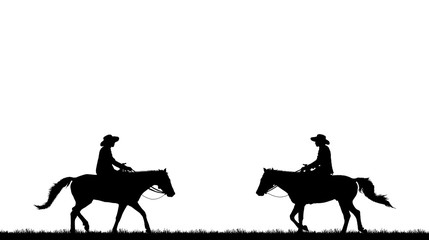 silhouette cowboy riding horse on white background © rathchapon