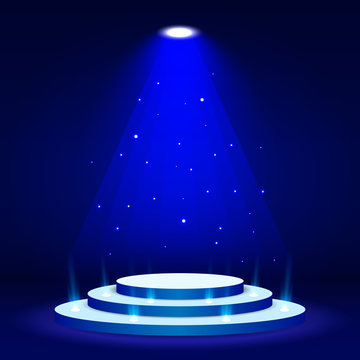 Blue Stage podium spotlight illuminated scene. Vector Illustration