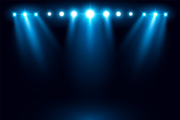 Bright stadium arena blue lighting spotlight vector illustration