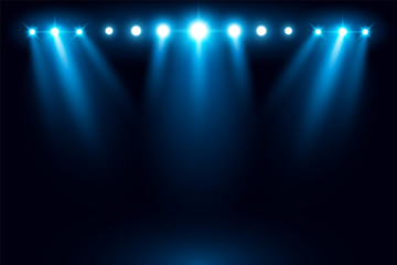 Bright stadium arena blue lighting spotlight vector illustration