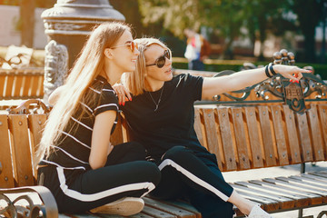 Mother with daughter in a city