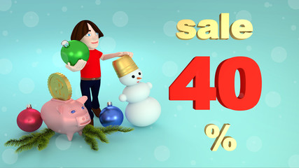 Obraz premium New Year and Christmas sales forty percent. 3D rendering