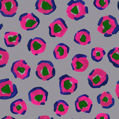 Abstract animal spots seamless pattern. Hand painted polka dots background. Modern gouache stains texture for surface design, textile, wrapping paper, wallpaper, phone case print, fabric.