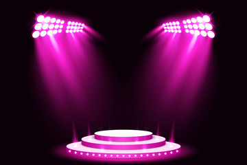 Purple stage lighting background with spotlight vector illustration