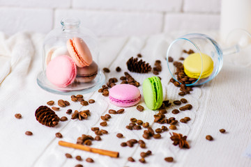 A french sweet delicacy, macaroons variety closeup.