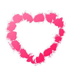 Splash stains texture heart. Pink abstract spray frame. Vector illustration.