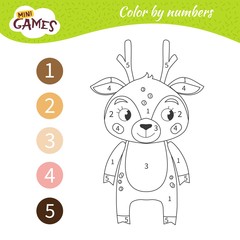 Coloring book for children. Coloring by numbers, Cartoon deer