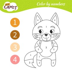 Coloring book for children. Coloring by numbers, Cartoon fox.