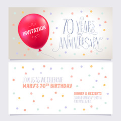 70 years anniversary invite vector illustration. Graphic design element